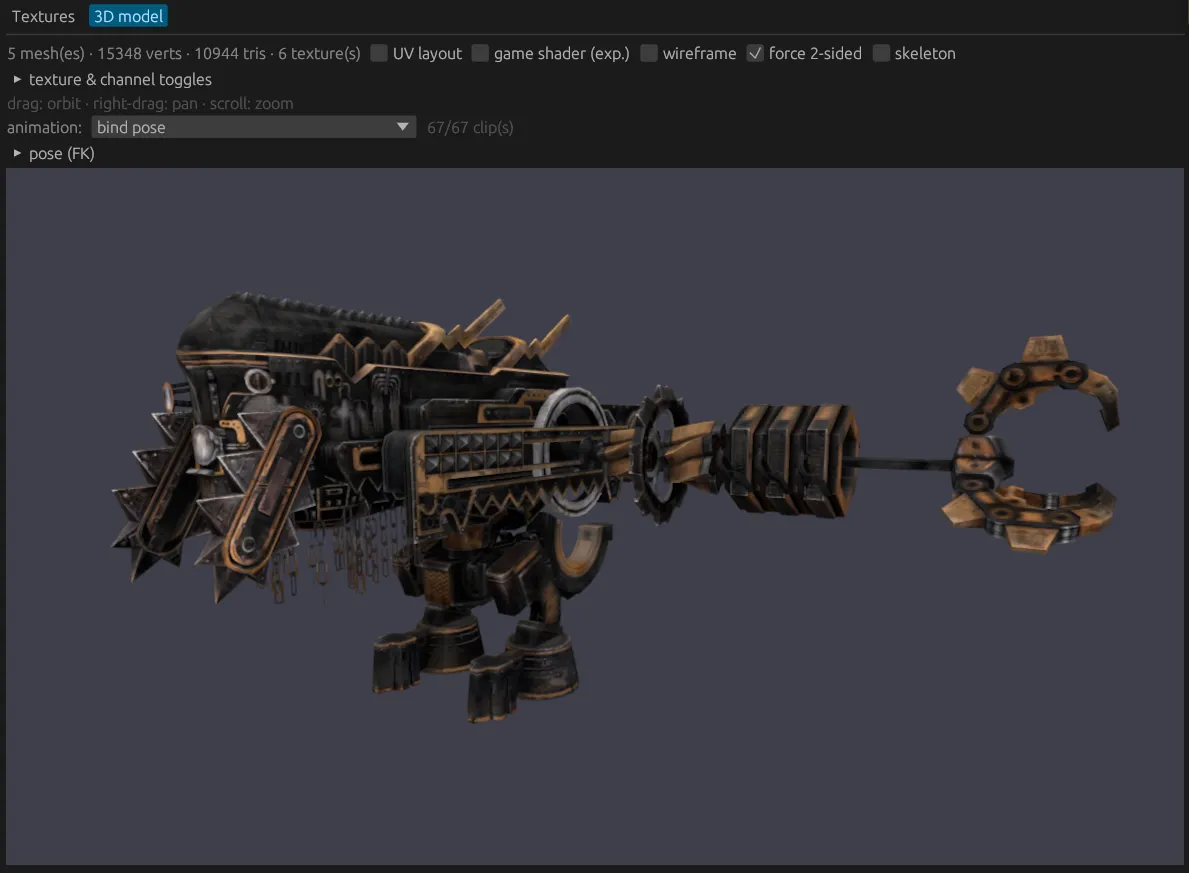 A Final Fantasy XIII enemy model in the built-in 3D viewer