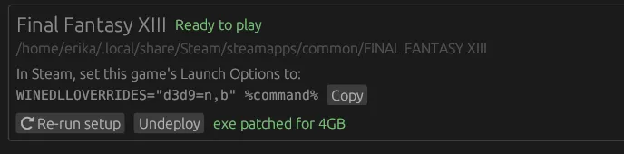 A Steam copy of Final Fantasy XIII on Linux, set up and ready to play